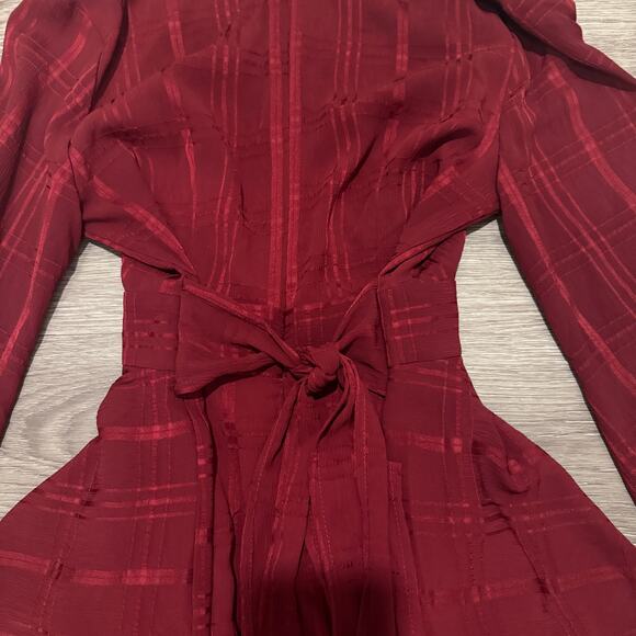 Princess Polly Burgundy Romper Long Puff Sleeves Ruffle Bottom 6 Sexy Holiday - Picture 5 of 9